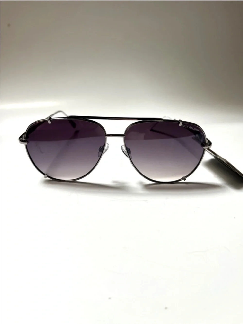 New TRUE RELIGION Double Bridge Aviator Sunglasses Classic Silver Black Lens